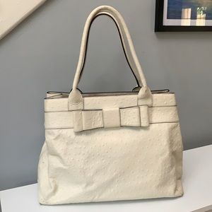 Kate Spade Ivory Ostrich Tote with Bow
